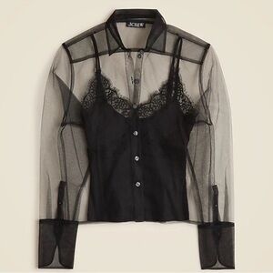 J. Crew Black Sheer Lace Blouse - 6
